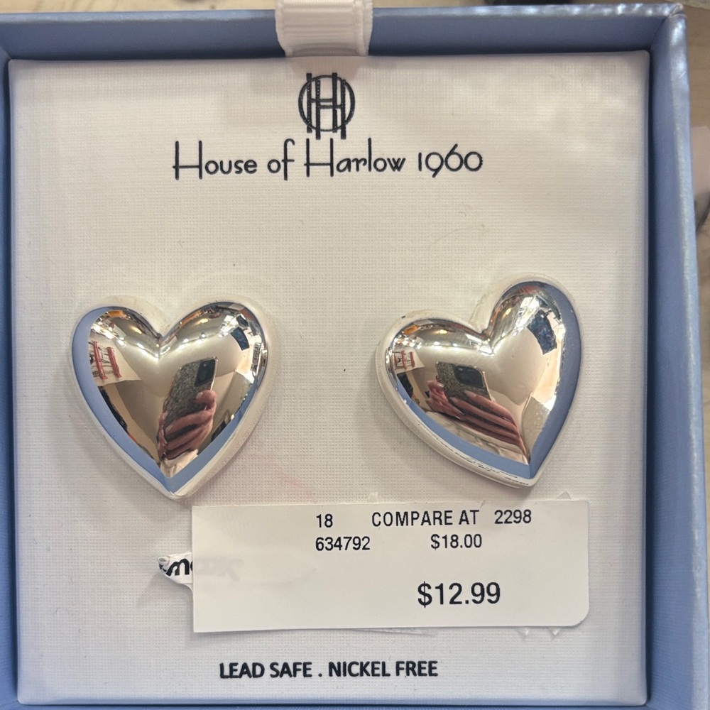 House of Harlow 1960 Shiny Silver Heart Earrings